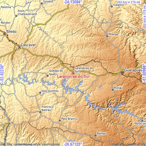 Topographic map of Laranjeiras do Sul