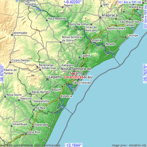 Topographic map of Laranjeiras