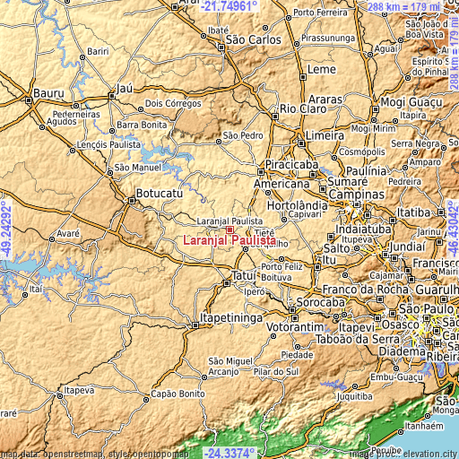 Topographic map of Laranjal Paulista