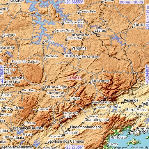 Topographic map of Lambari