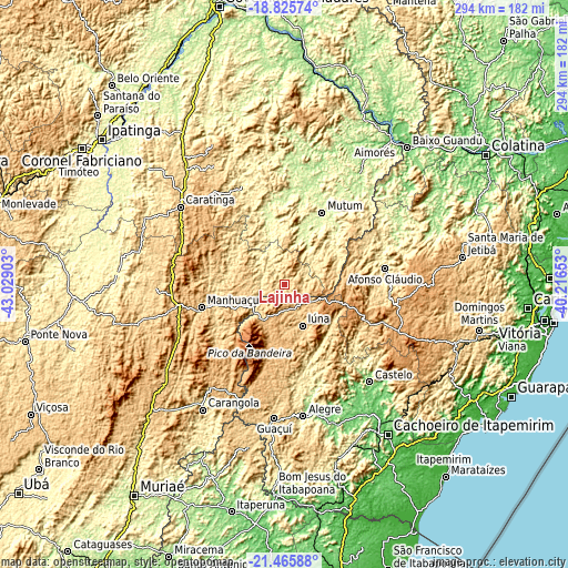 Topographic map of Lajinha