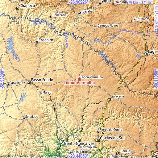 Topographic map of Lagoa Vermelha