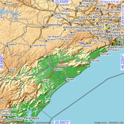 Topographic map of Juquiá