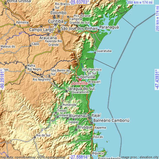 Topographic map of Joinville
