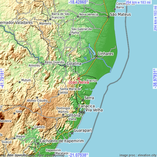 Topographic map of João Neiva