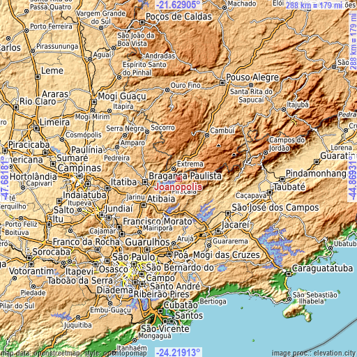 Topographic map of Joanópolis