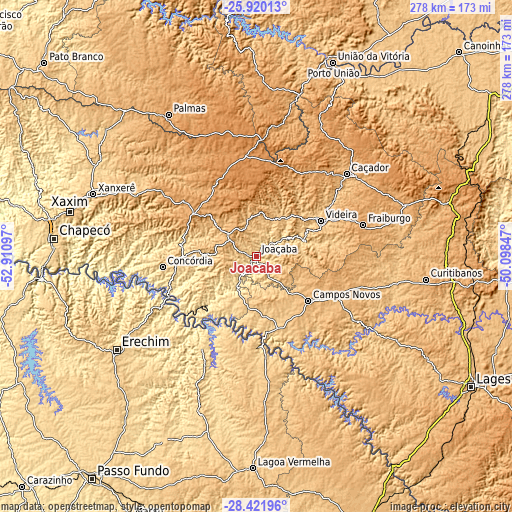 Topographic map of Joaçaba