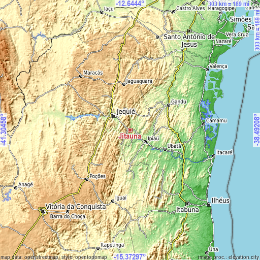 Topographic map of Jitaúna
