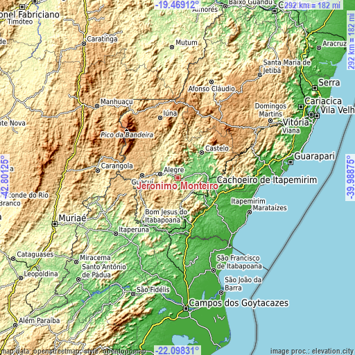 Topographic map of Jerônimo Monteiro