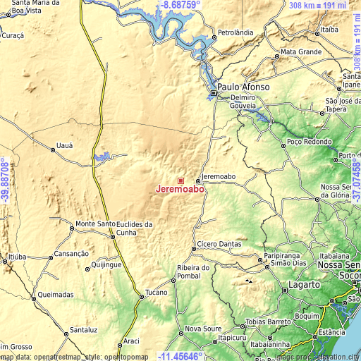 Topographic map of Jeremoabo