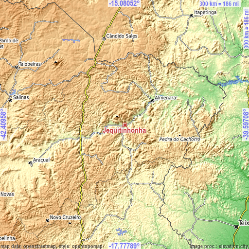 Topographic map of Jequitinhonha