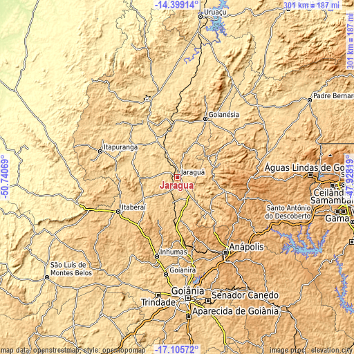 Topographic map of Jaraguá