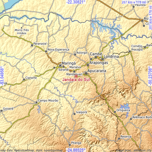 Topographic map of Jandaia do Sul