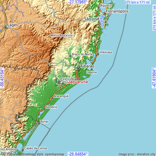Topographic map of Jaguaruna
