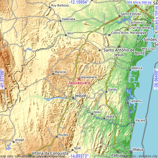 Topographic map of Jaguaquara