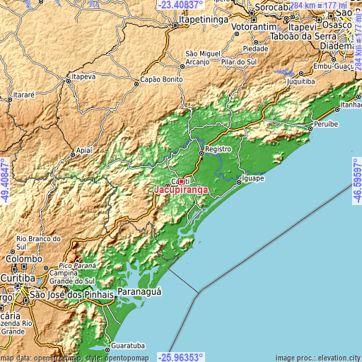 Topographic map of Jacupiranga