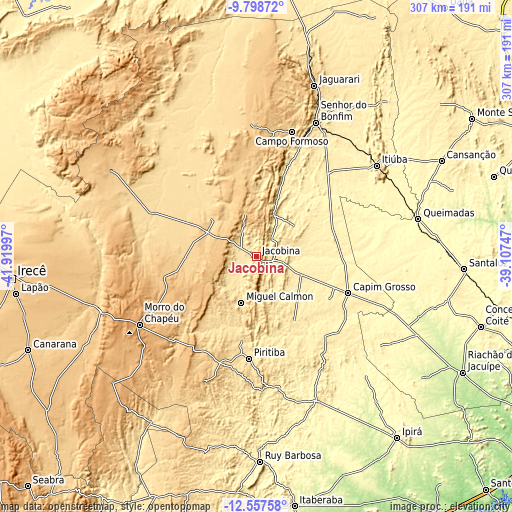 Topographic map of Jacobina