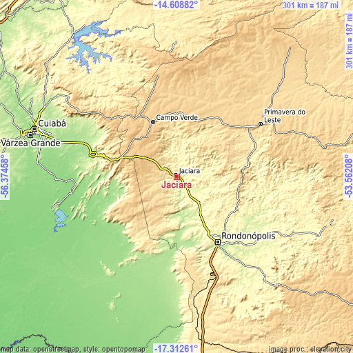 Topographic map of Jaciara