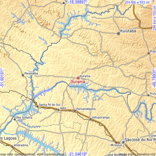 Topographic map of Iturama