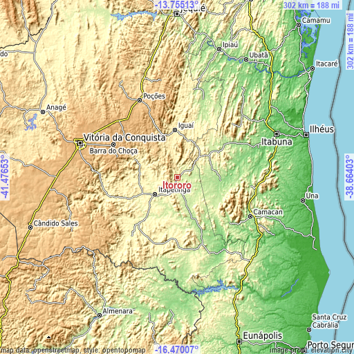 Topographic map of Itororó