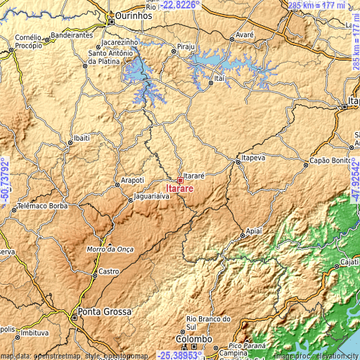 Topographic map of Itararé