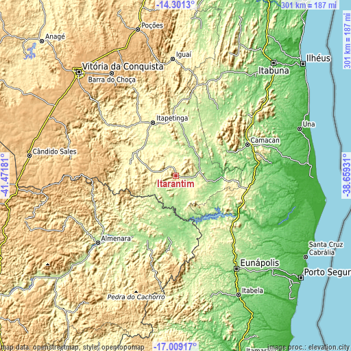 Topographic map of Itarantim