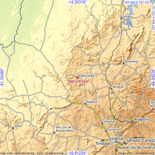 Topographic map of Itapuranga