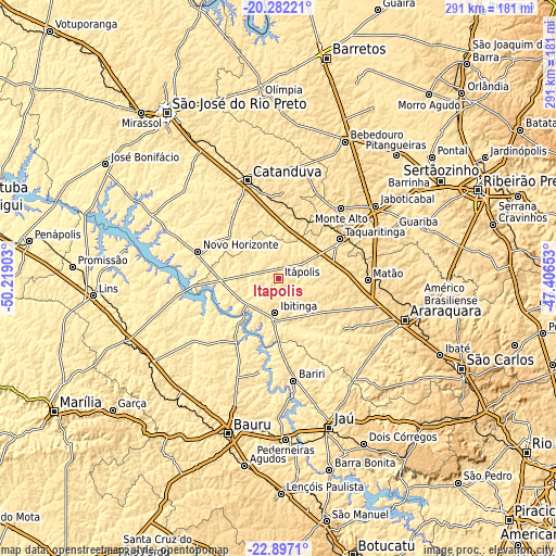 Topographic map of Itápolis