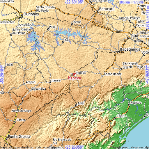 Topographic map of Itapeva