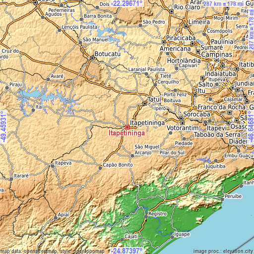 Topographic map of Itapetininga