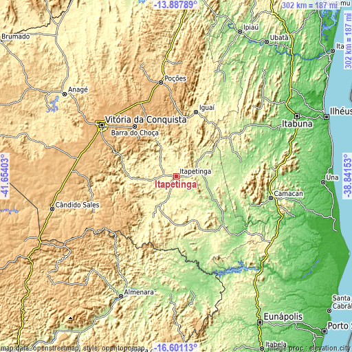 Topographic map of Itapetinga