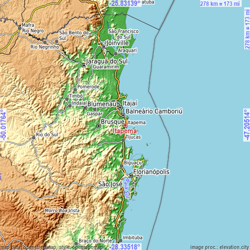 Topographic map of Itapema