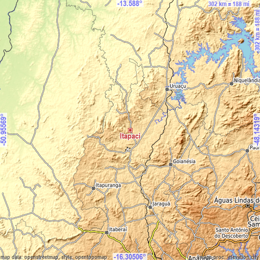 Topographic map of Itapaci