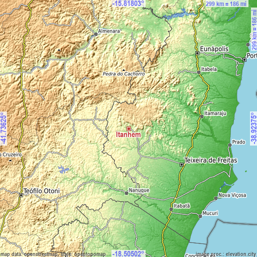 Topographic map of Itanhém