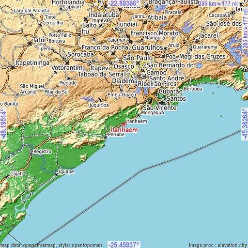 Topographic map of Itanhaém