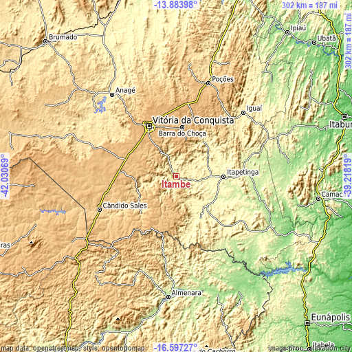 Topographic map of Itambé