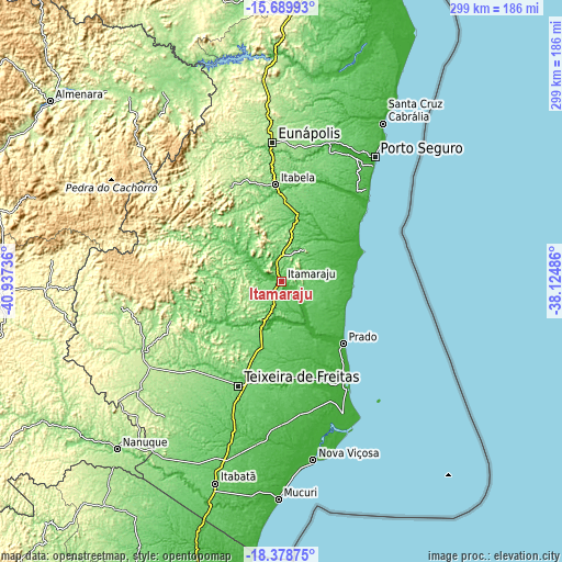 Topographic map of Itamaraju