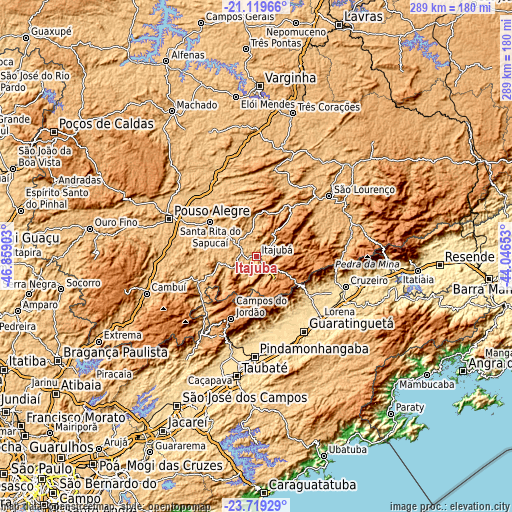 Topographic map of Itajubá