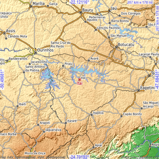 Topographic map of Itaí