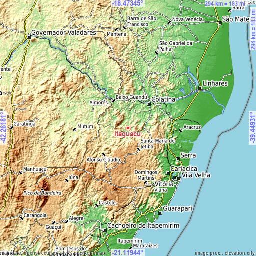 Topographic map of Itaguaçu