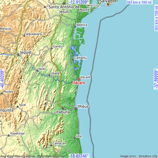 Topographic map of Itacaré