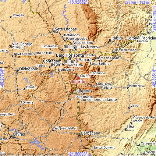 Topographic map of Itabirito