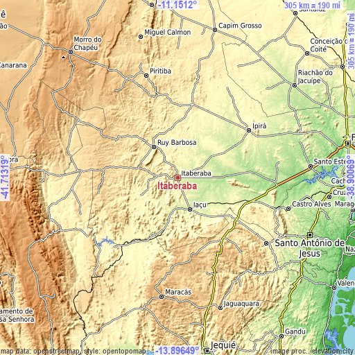 Topographic map of Itaberaba