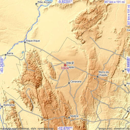 Topographic map of Irecê