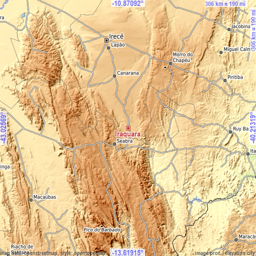 Topographic map of Iraquara
