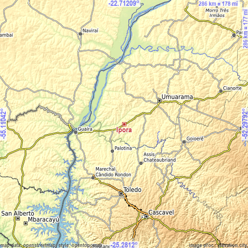 Topographic map of Iporã