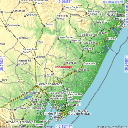 Topographic map of Inhambupe