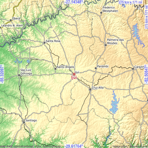 Topographic map of Ijuí