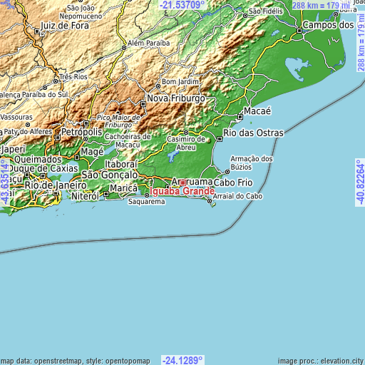 Topographic map of Iguaba Grande