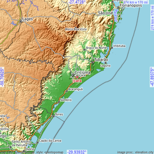Topographic map of Içara